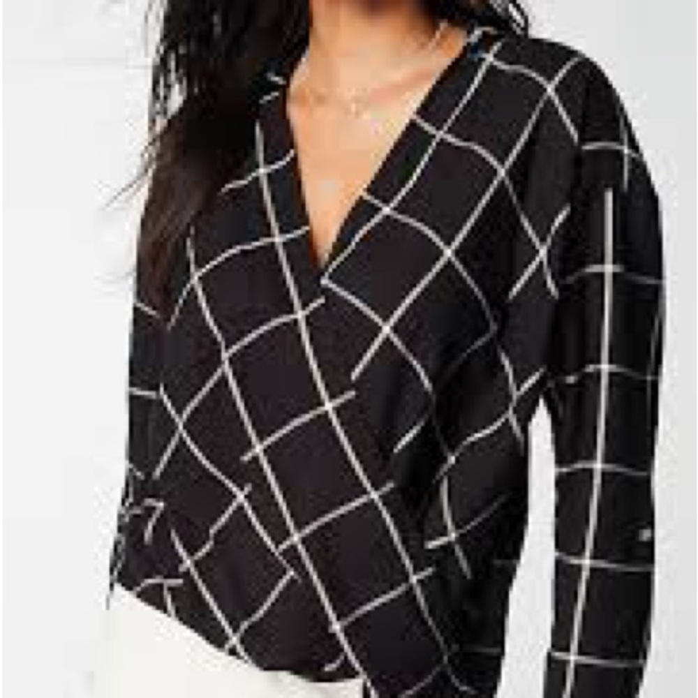 J. Jill Black and White Grid Blouse Medium Tall Size